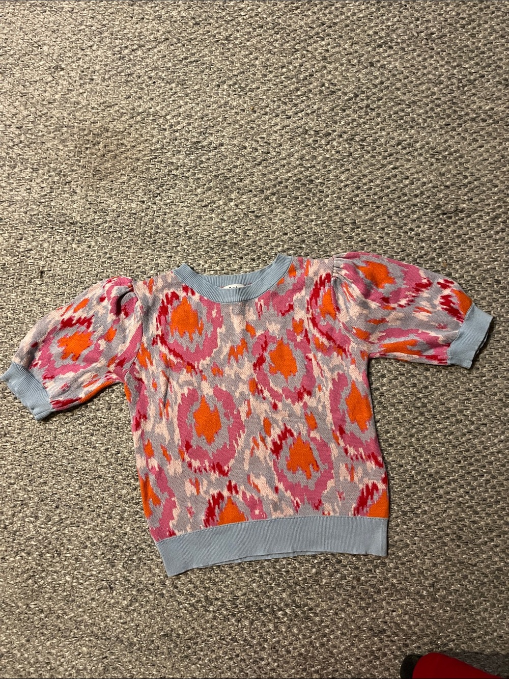 Fate Pink, Orange & Light Blue Puff-Sleeve Scoop Neck Sweater